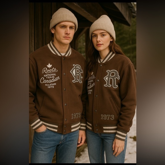 Roots Other - 🇨🇦 Vintage Roots Brown Varsity Bomber Jacket with Embroidered Details